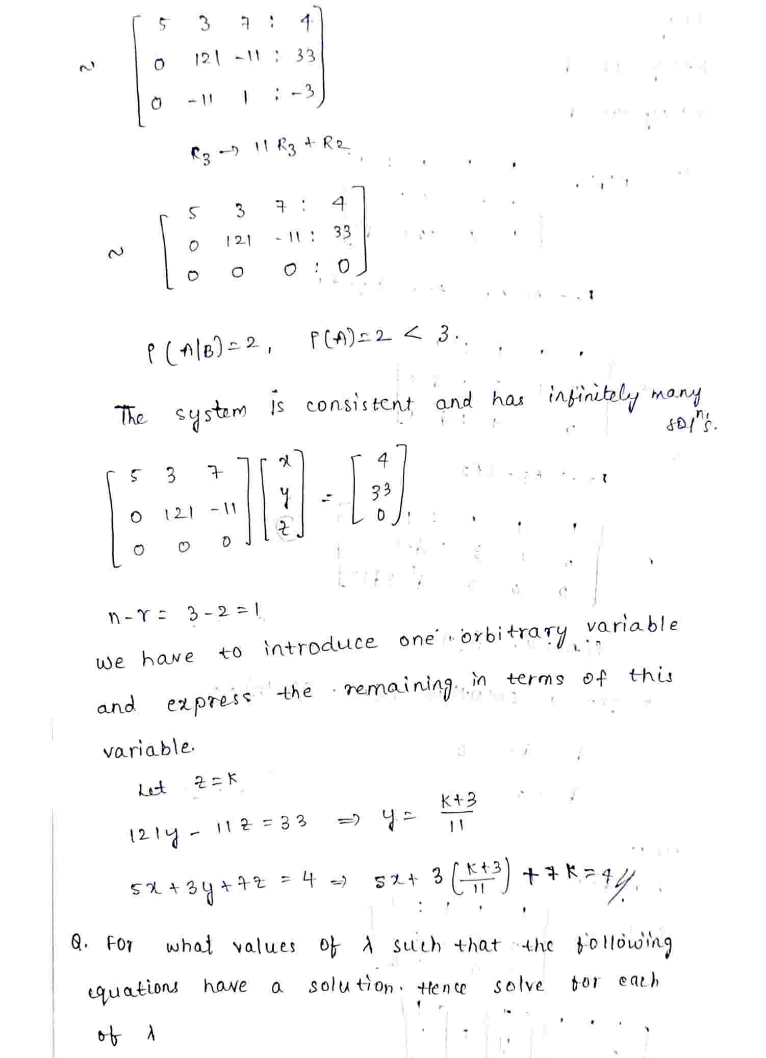 System of nonhomogeneous linear equations
