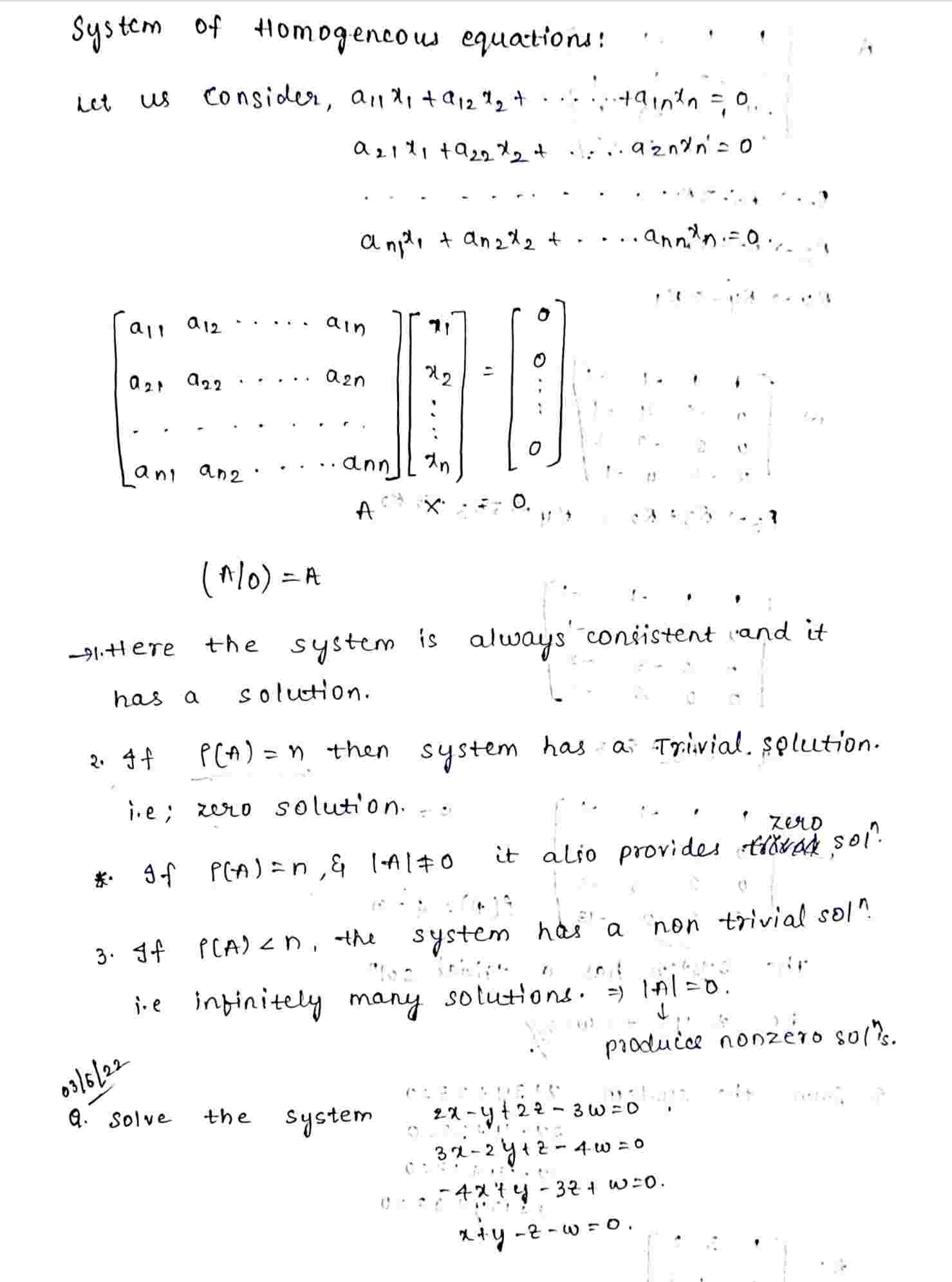 System of homogeneous linear equations