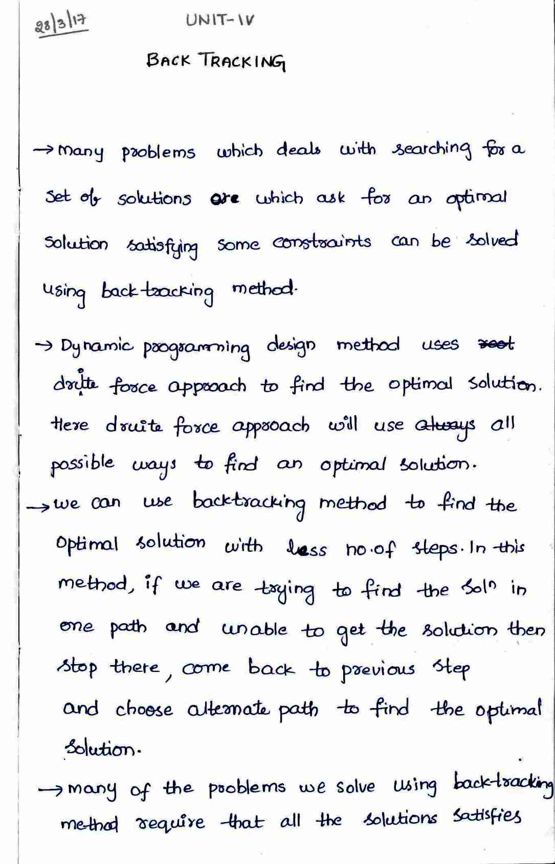 Back Tracking in DAA