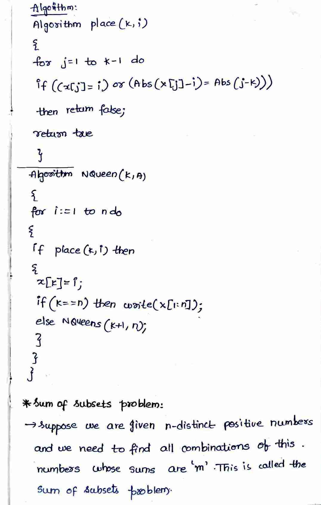 Back Tracking in DAA