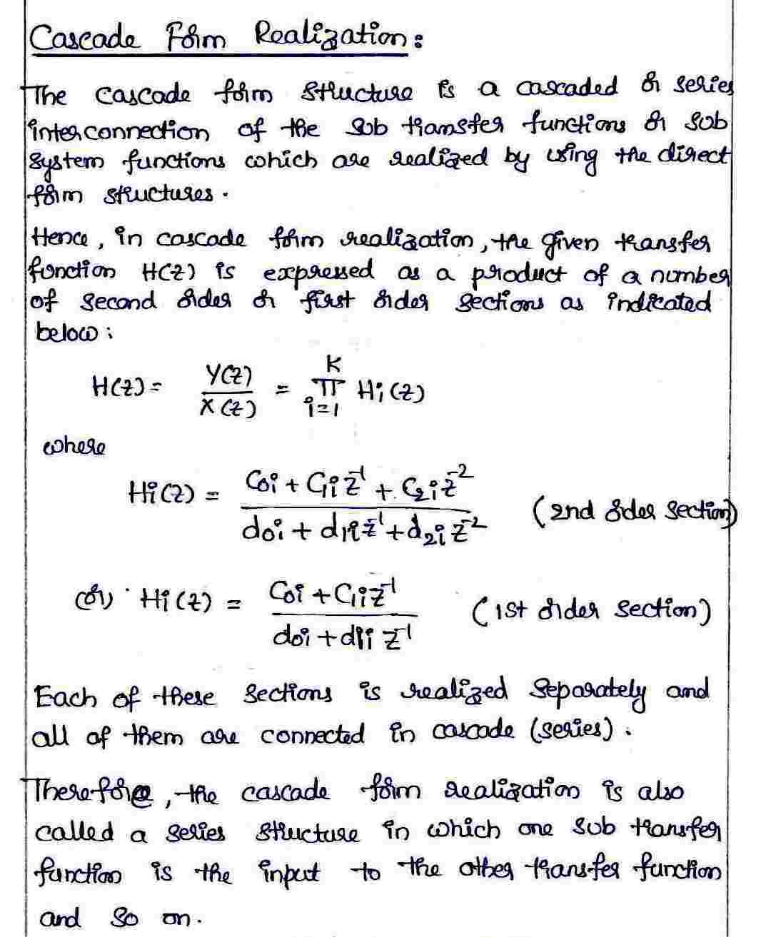 Cascade form of Realization