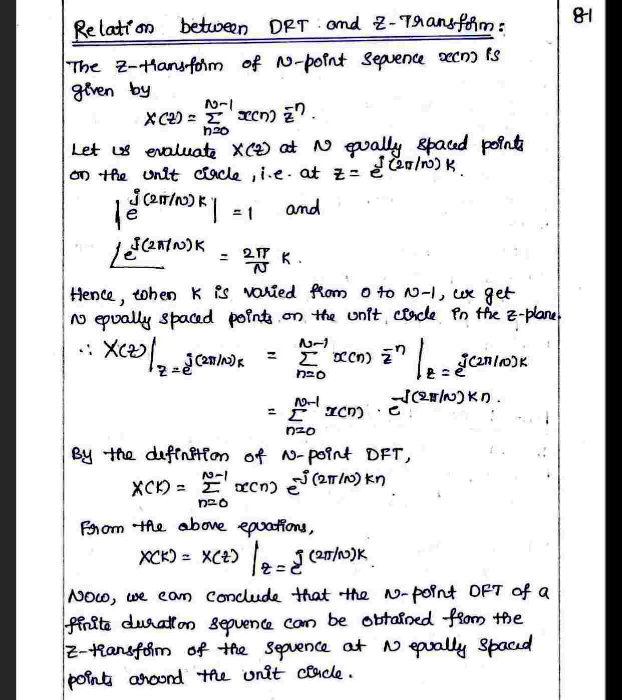 Relation Between DFT and Z-transform