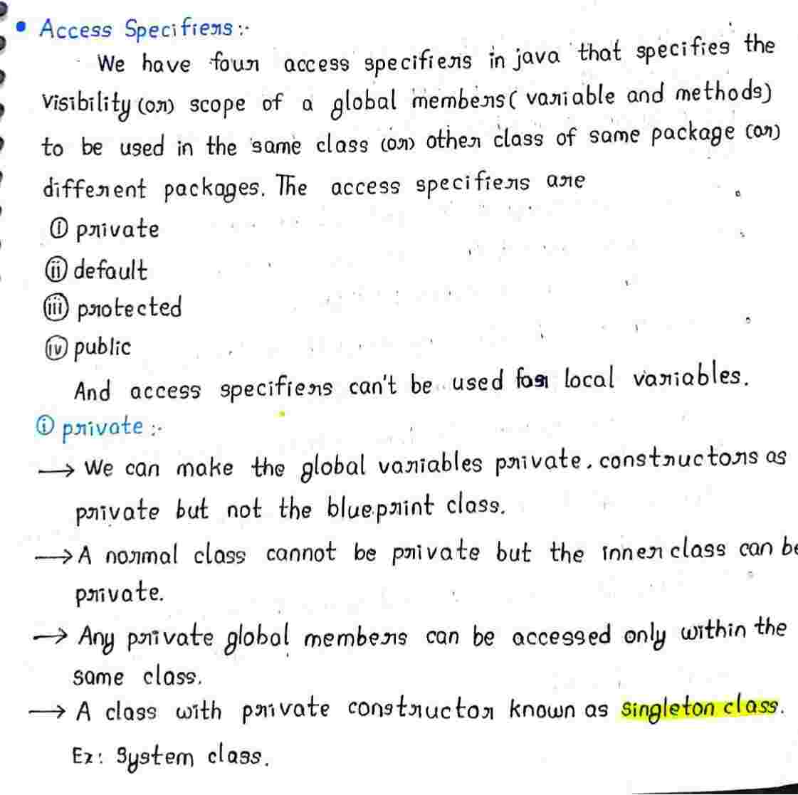 Access Specifiers in JAVA