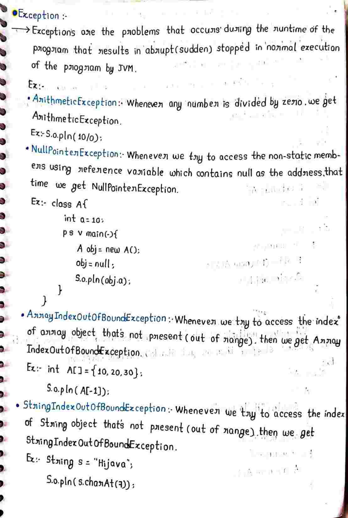 Exceptions in JAVA