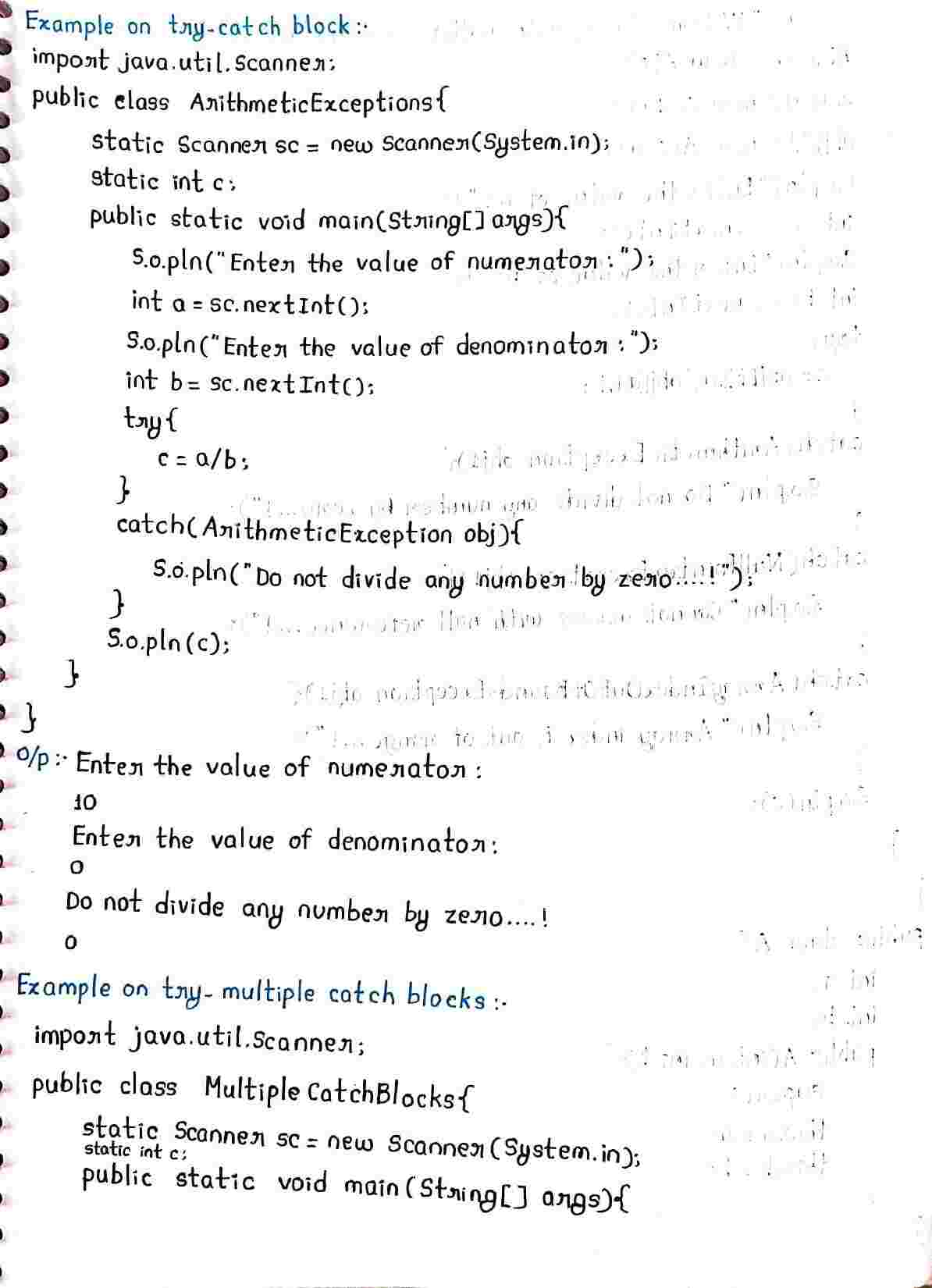Exceptions in JAVA