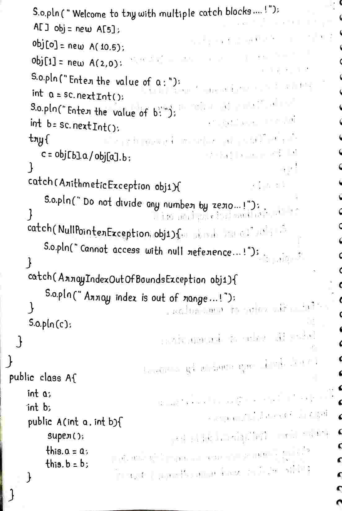 Exceptions in JAVA