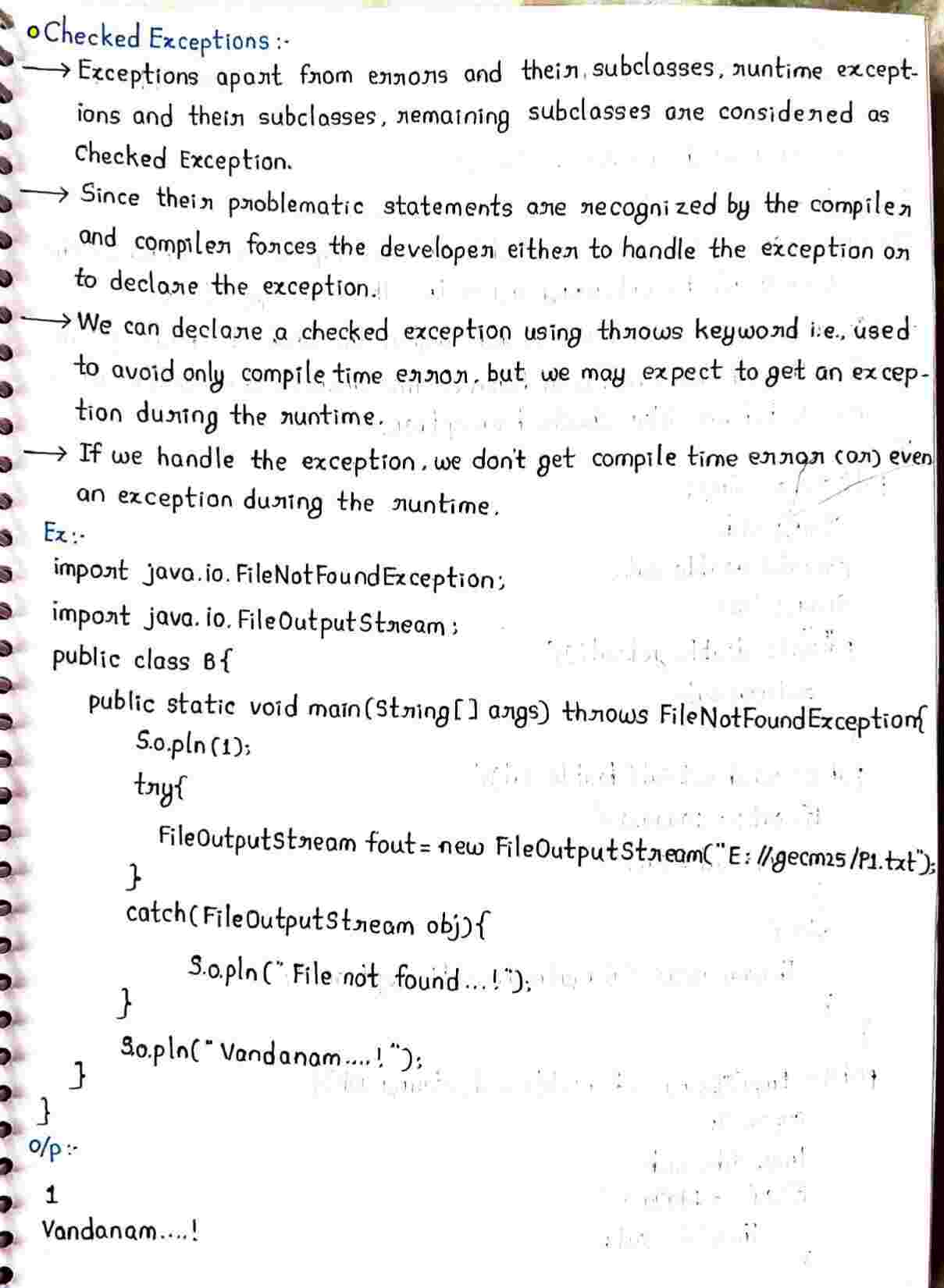 Exceptions in JAVA